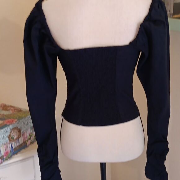 Maeve by Anthropologie Wynne Square Neck Blouse. Navy. Shirred Back Top. - Picture 8 of 13